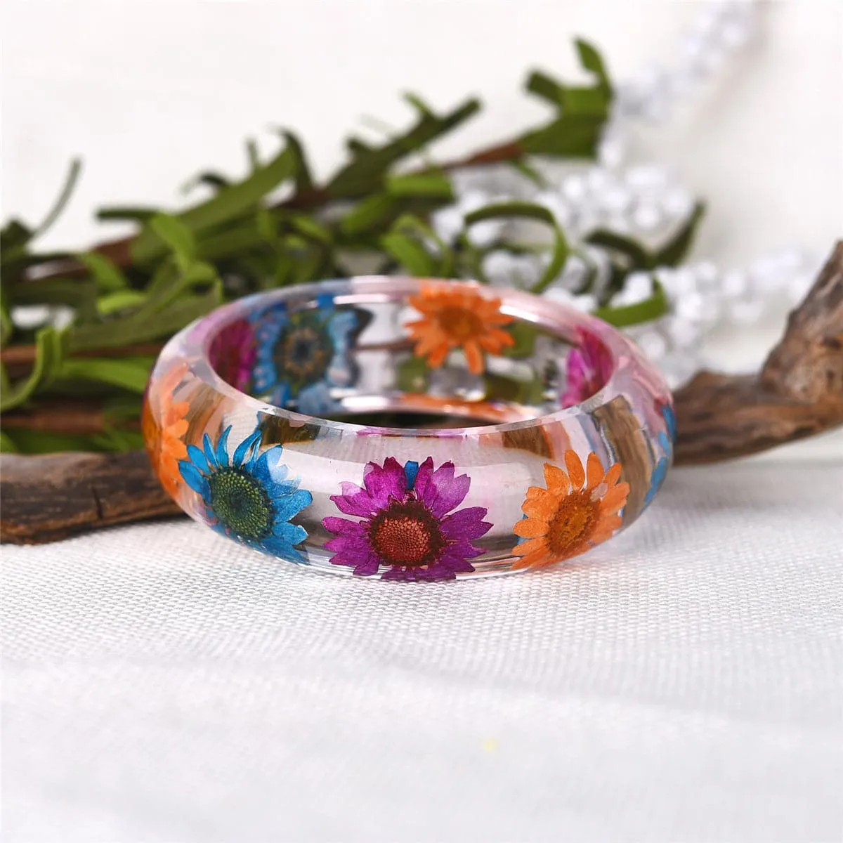 Purple & Blue Dried Flower Bangle