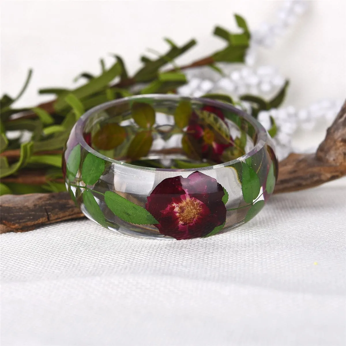 Purple & Green Dried Flower Bangle