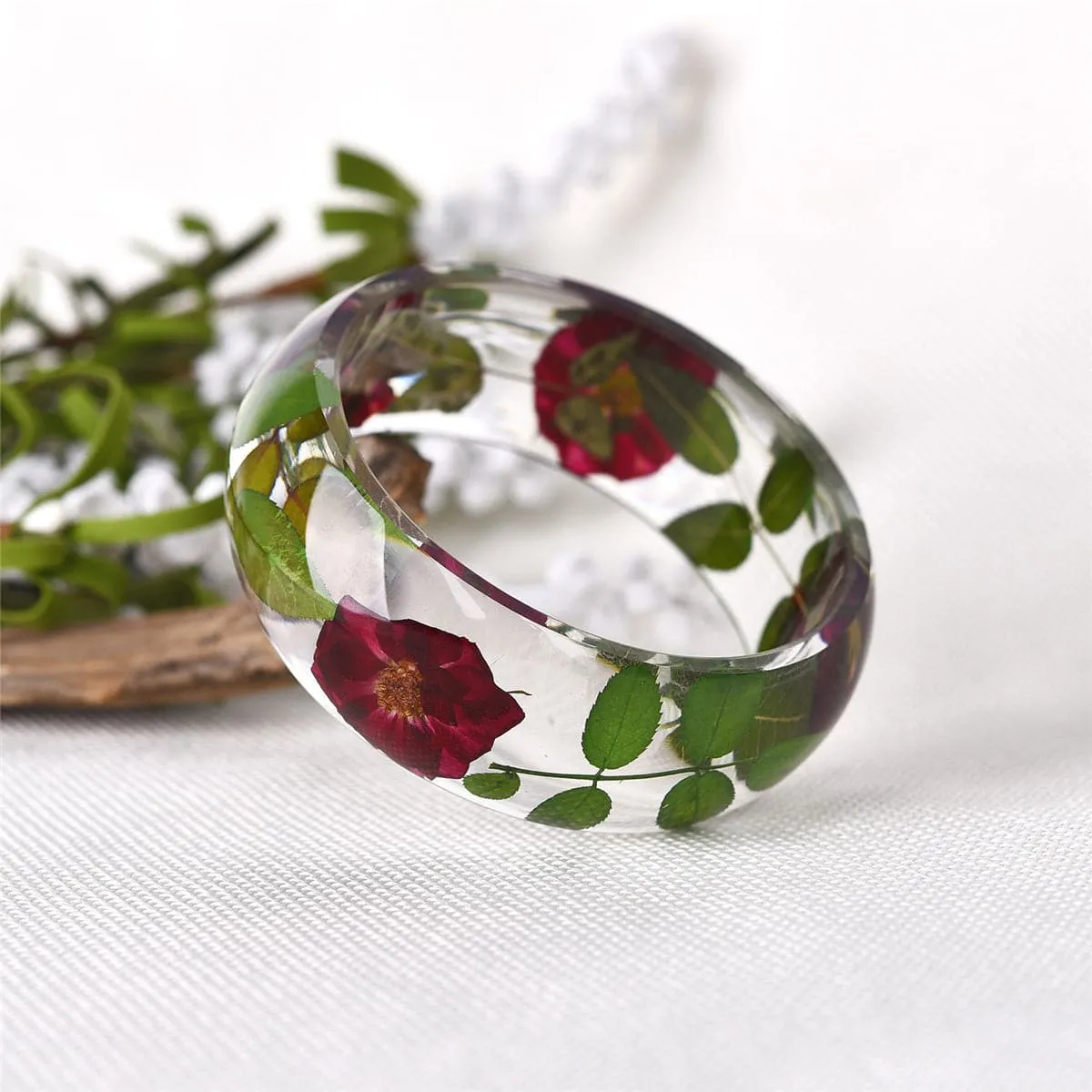 Purple & Green Dried Flower Bangle
