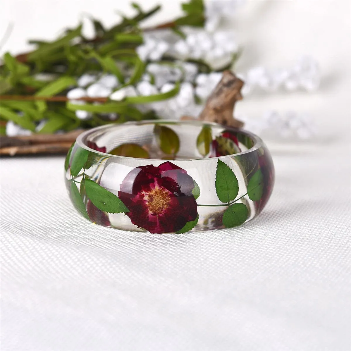 Purple & Green Dried Flower Bangle