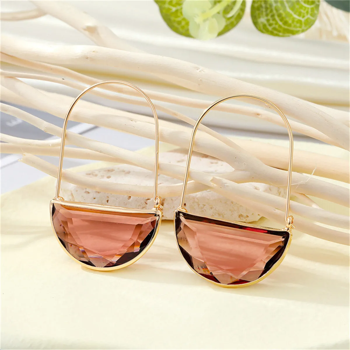 Purple Crystal & 18K Gold-Plated Half-Moon Drop Earrings