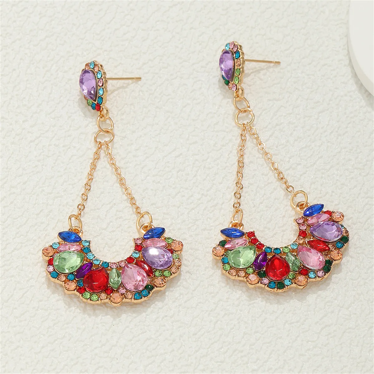Purple Crystal & Cubic Zirconia Fan Drop Earrings