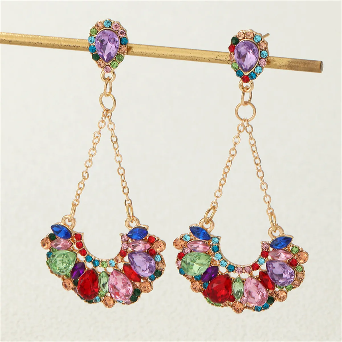 Purple Crystal & Cubic Zirconia Fan Drop Earrings