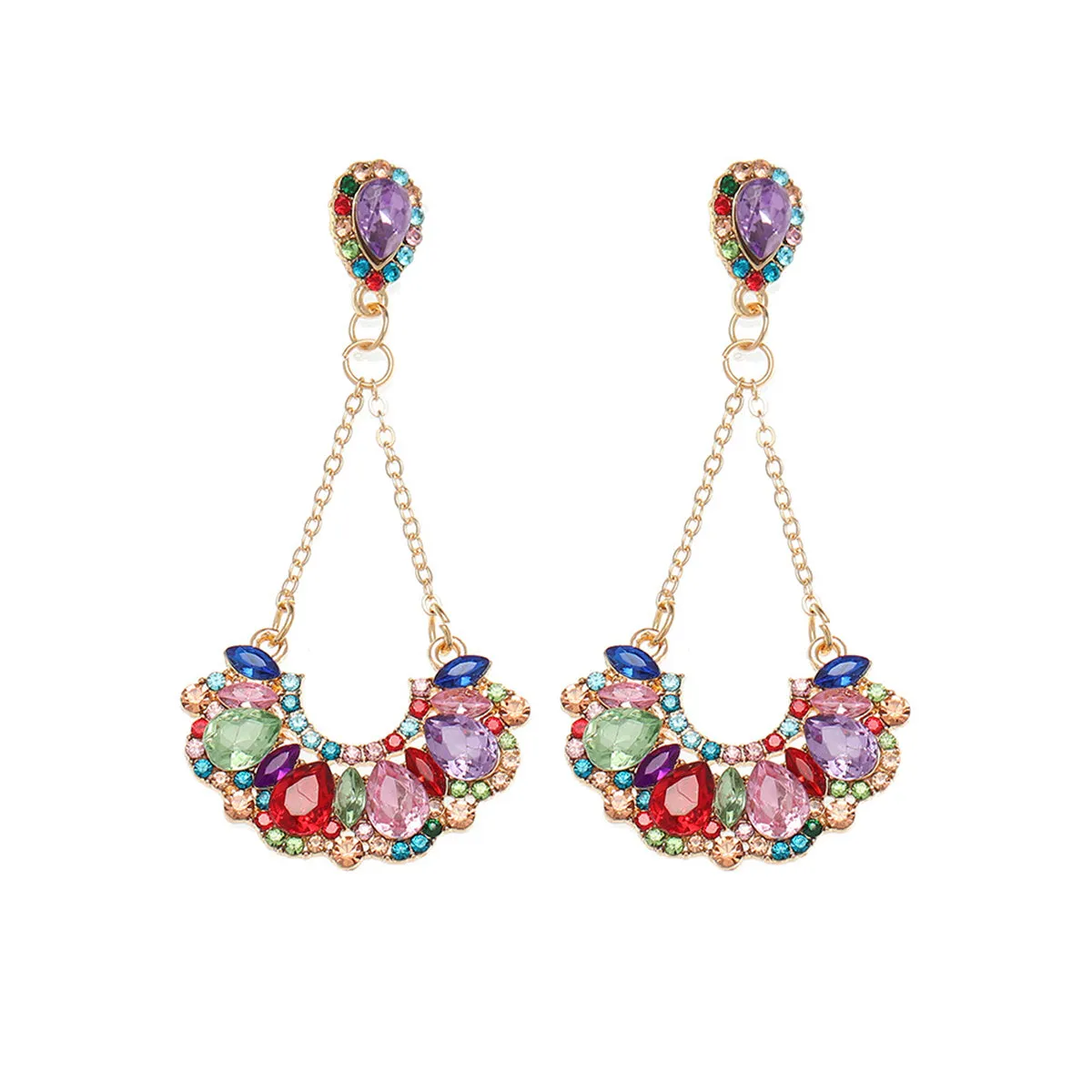 Purple Crystal & Cubic Zirconia Fan Drop Earrings