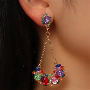 Purple Crystal & Cubic Zirconia Fan Drop Earrings