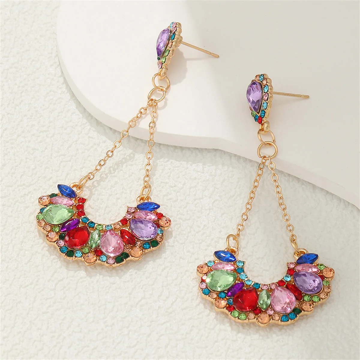 Purple Crystal & Cubic Zirconia Fan Drop Earrings