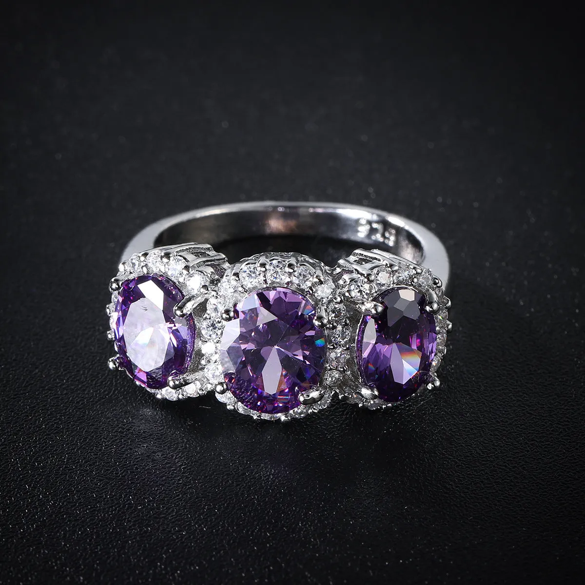 Purple Crystal & Cubic Zirconia Oval-Cut Ring