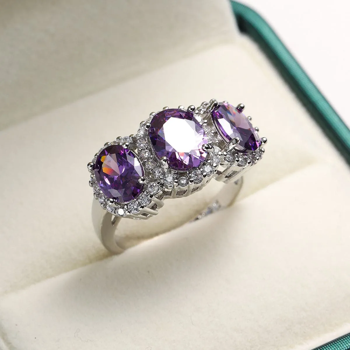 Purple Crystal & Cubic Zirconia Oval-Cut Ring