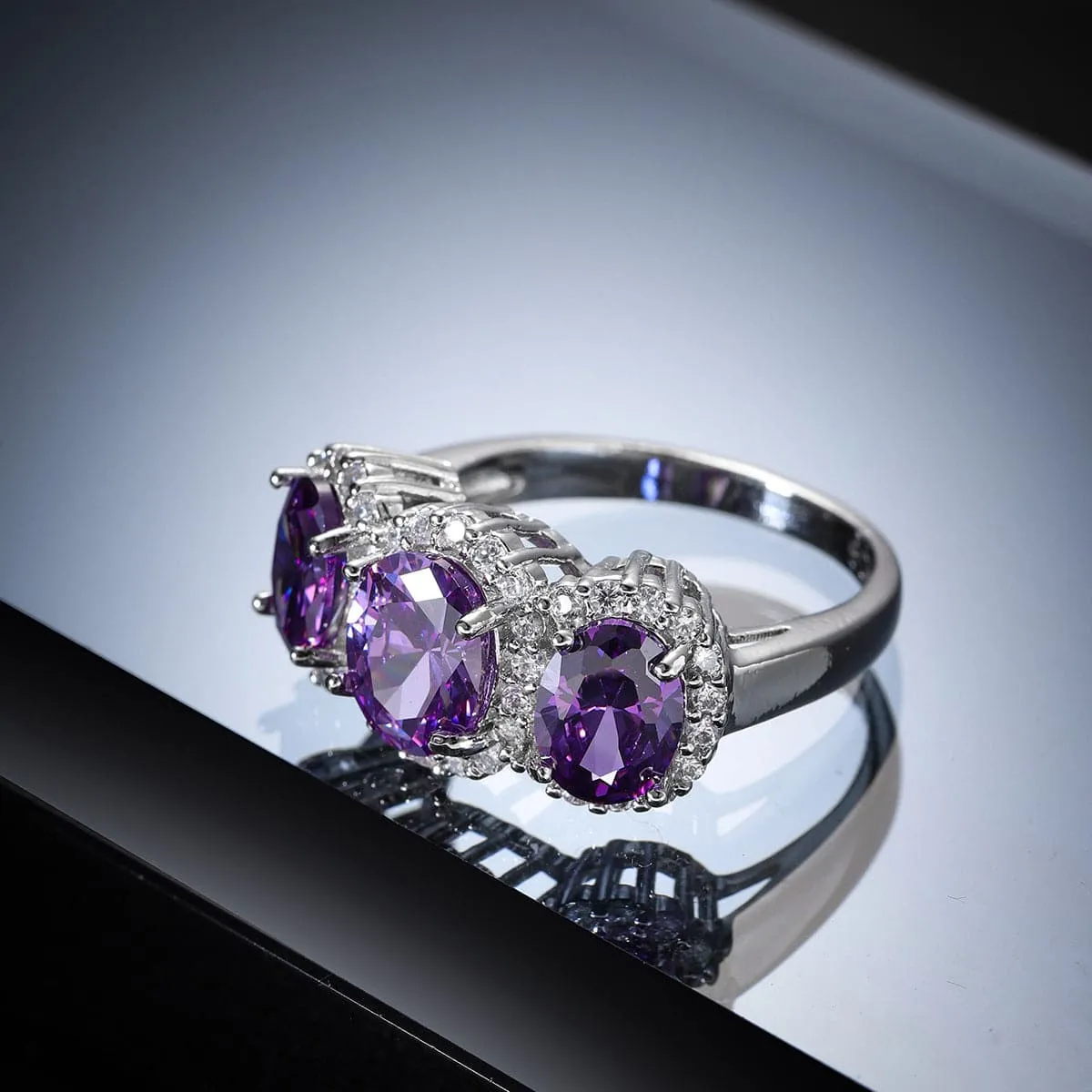 Purple Crystal & Cubic Zirconia Oval-Cut Ring