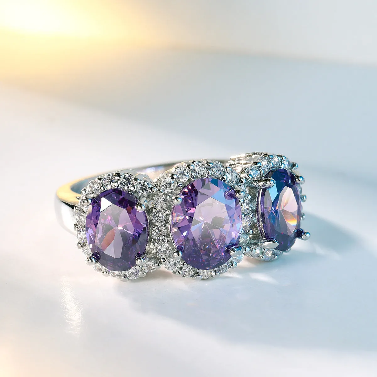 Purple Crystal & Cubic Zirconia Oval-Cut Ring