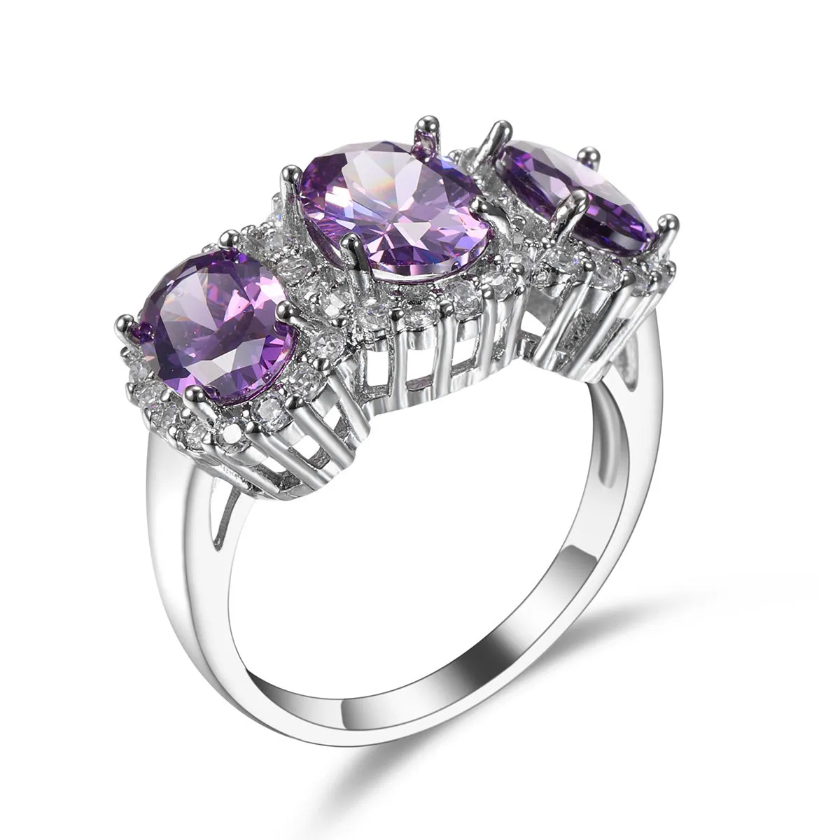 Purple Crystal & Cubic Zirconia Oval-Cut Ring