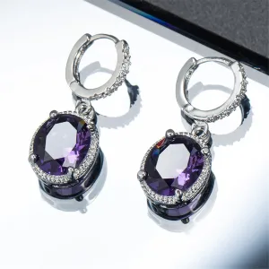 Purple Crystal & Cubic Zirconia Oval Drop Earrings