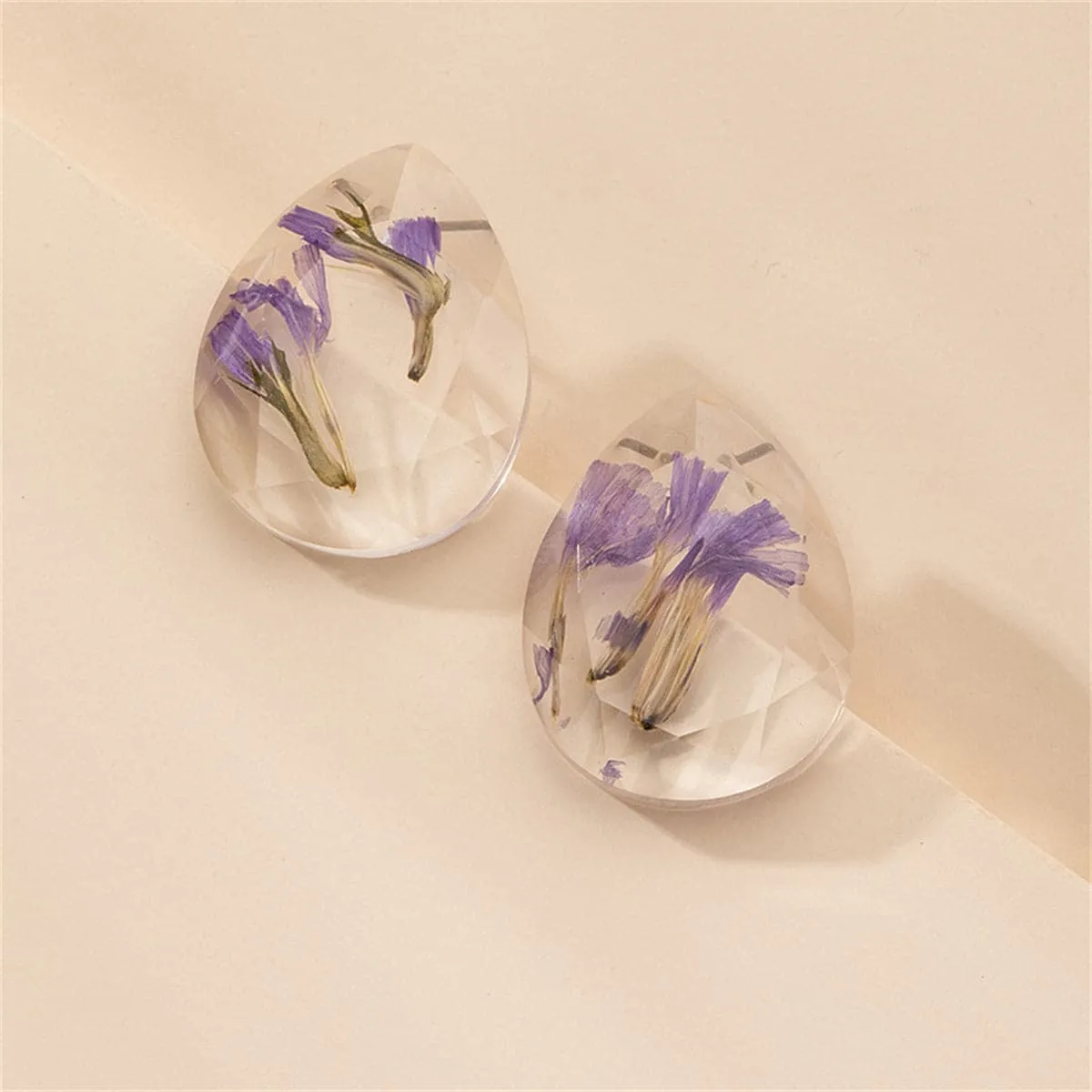 Purple Flower Petal & Silver-Plated Earrings
