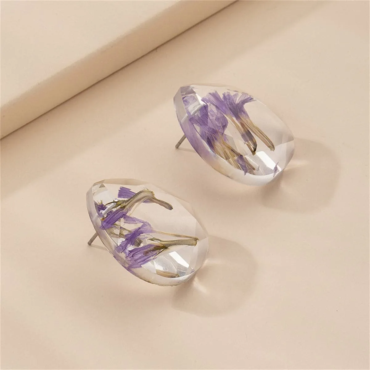 Purple Flower Petal & Silver-Plated Earrings