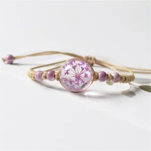 Purple Gypsophila & Ceramic Bead Adjustable Bracelet
