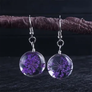 Purple Gypsophila & Silver Plated Drop Earrings