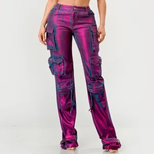 Purple Metallic Denim Women's Pants