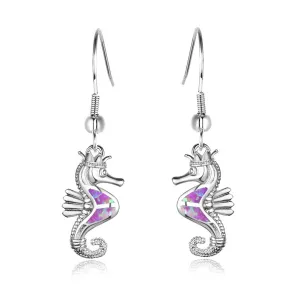Purple Opal & Silver-Plated Sea Horse Drop Earrings