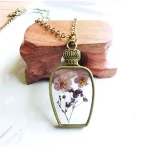 Purple Peach Blossom & 18K Gold-Plated Vase Pendant Necklace