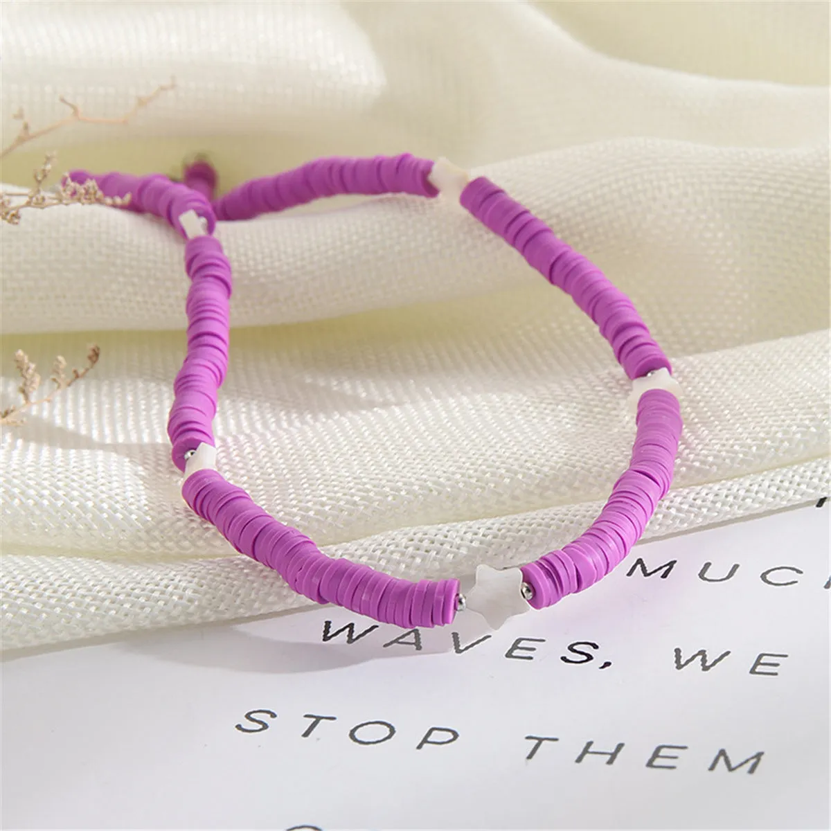 Purple Polymer Clay & Silver-Plated Star Station Choker Necklace