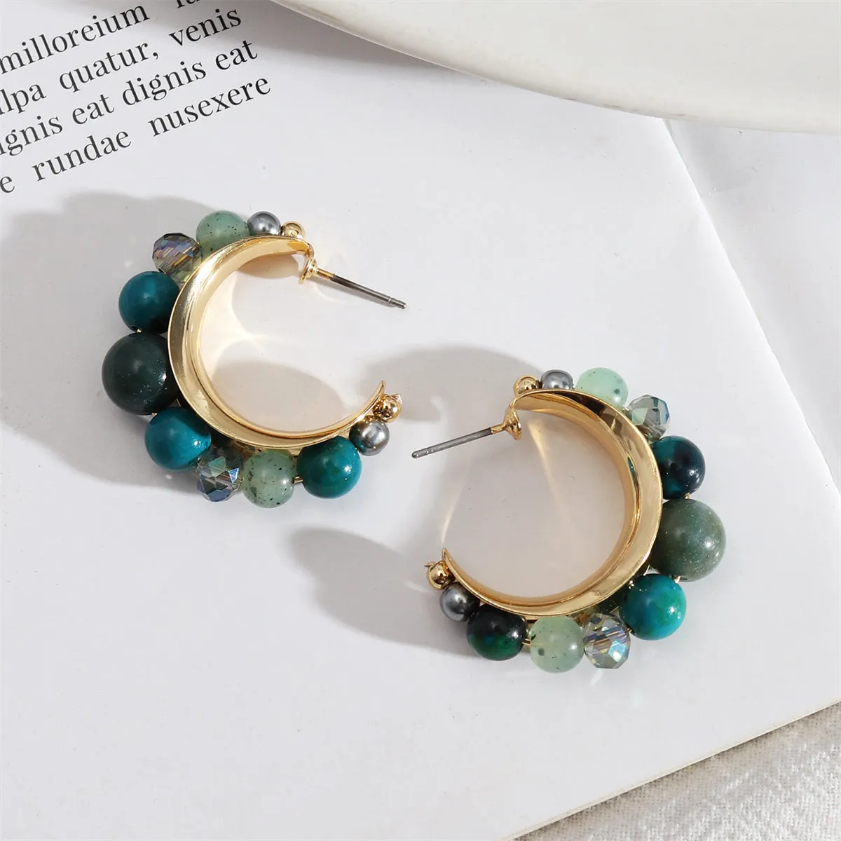 Quartz & 18K Gold-Plated Beaded Hoop Earrings