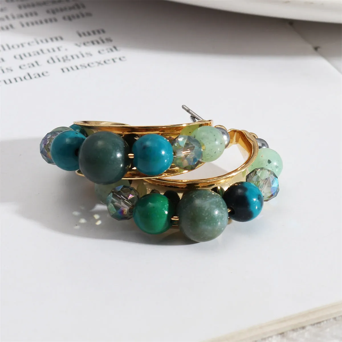 Quartz & 18K Gold-Plated Beaded Hoop Earrings