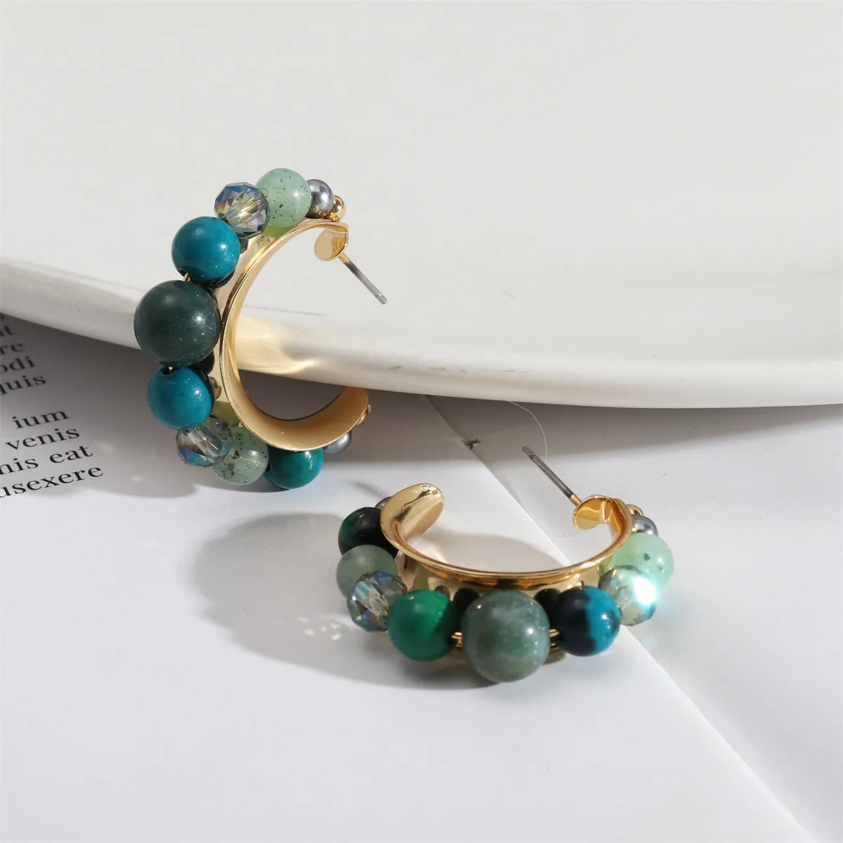 Quartz & 18K Gold-Plated Beaded Hoop Earrings