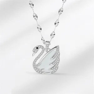 Quartz & Cubic Zirconia Silver-Plated Swan Pendant Necklace