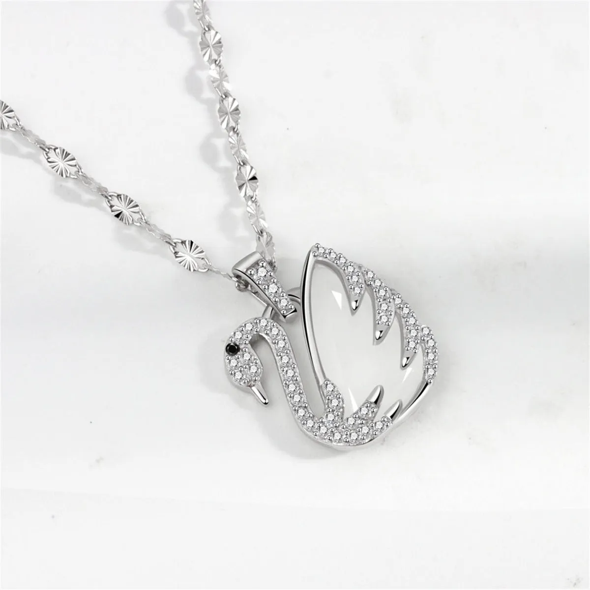 Quartz & Cubic Zirconia Silver-Plated Swan Pendant Necklace
