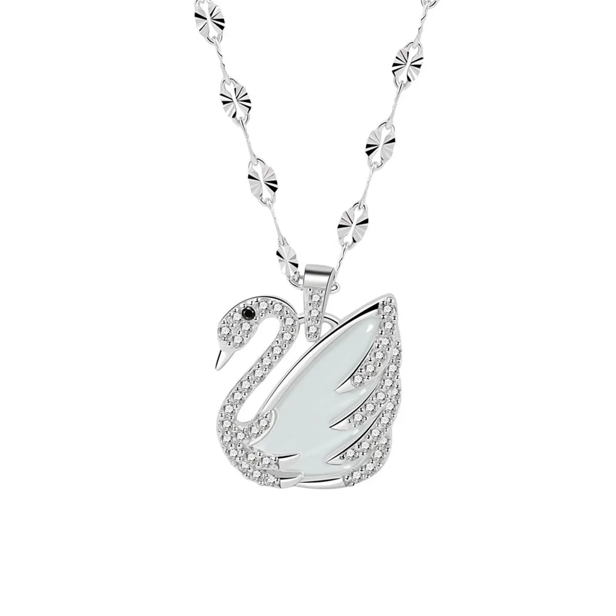 Quartz & Cubic Zirconia Silver-Plated Swan Pendant Necklace