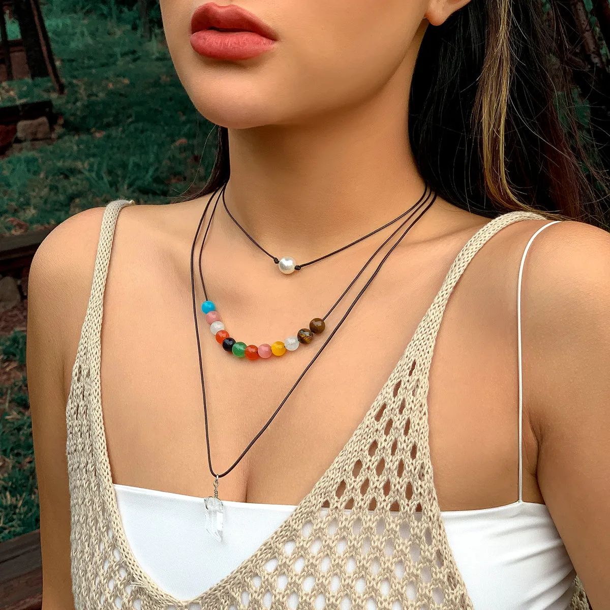 Quartz & Pearl Silver-Plated Beaded Necklace Set