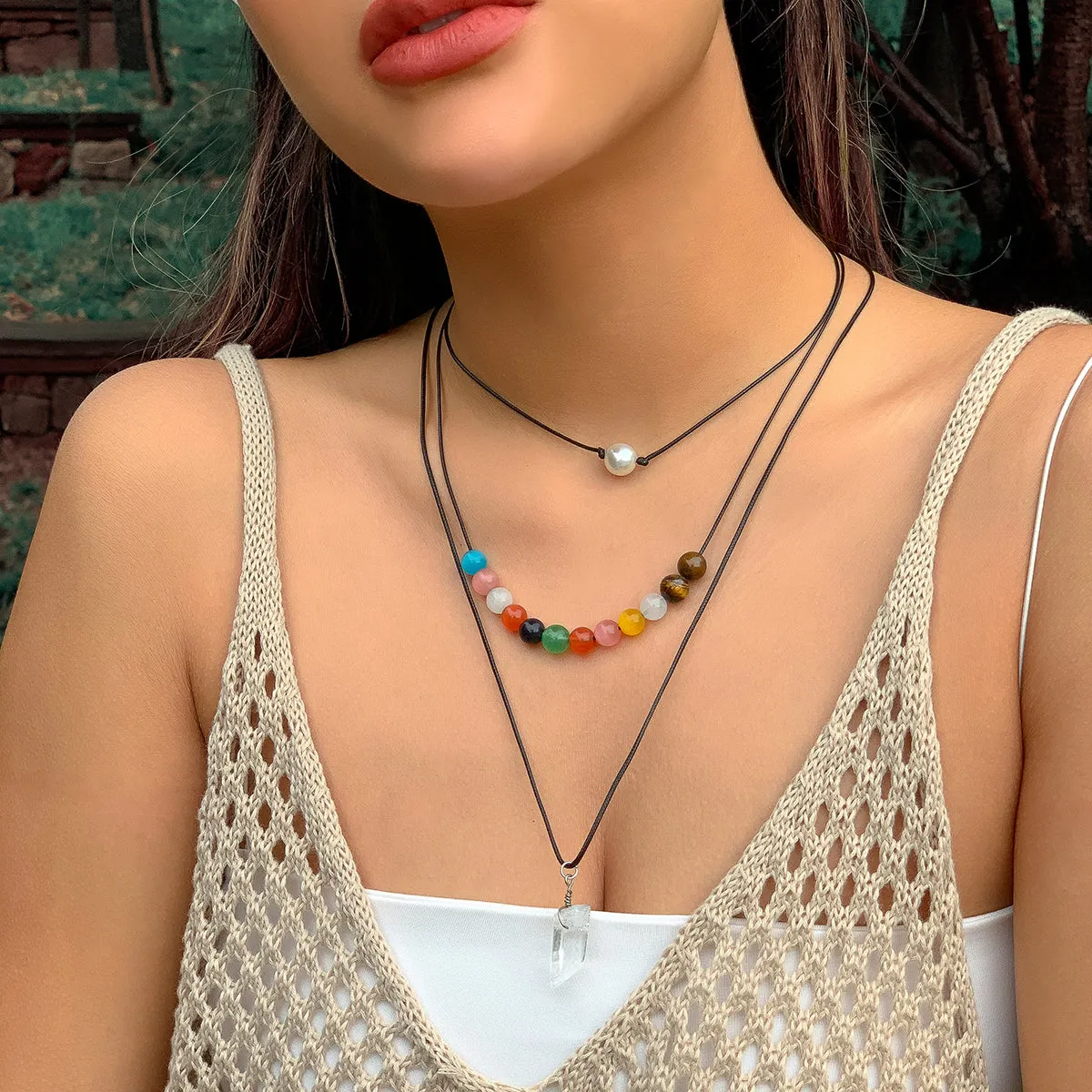 Quartz & Pearl Silver-Plated Beaded Necklace Set