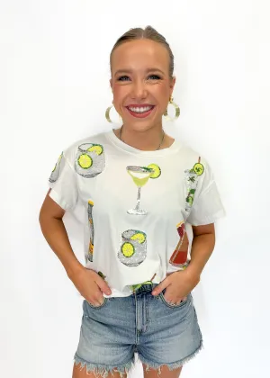 Queen of Sparkles White Multi Drink Tee