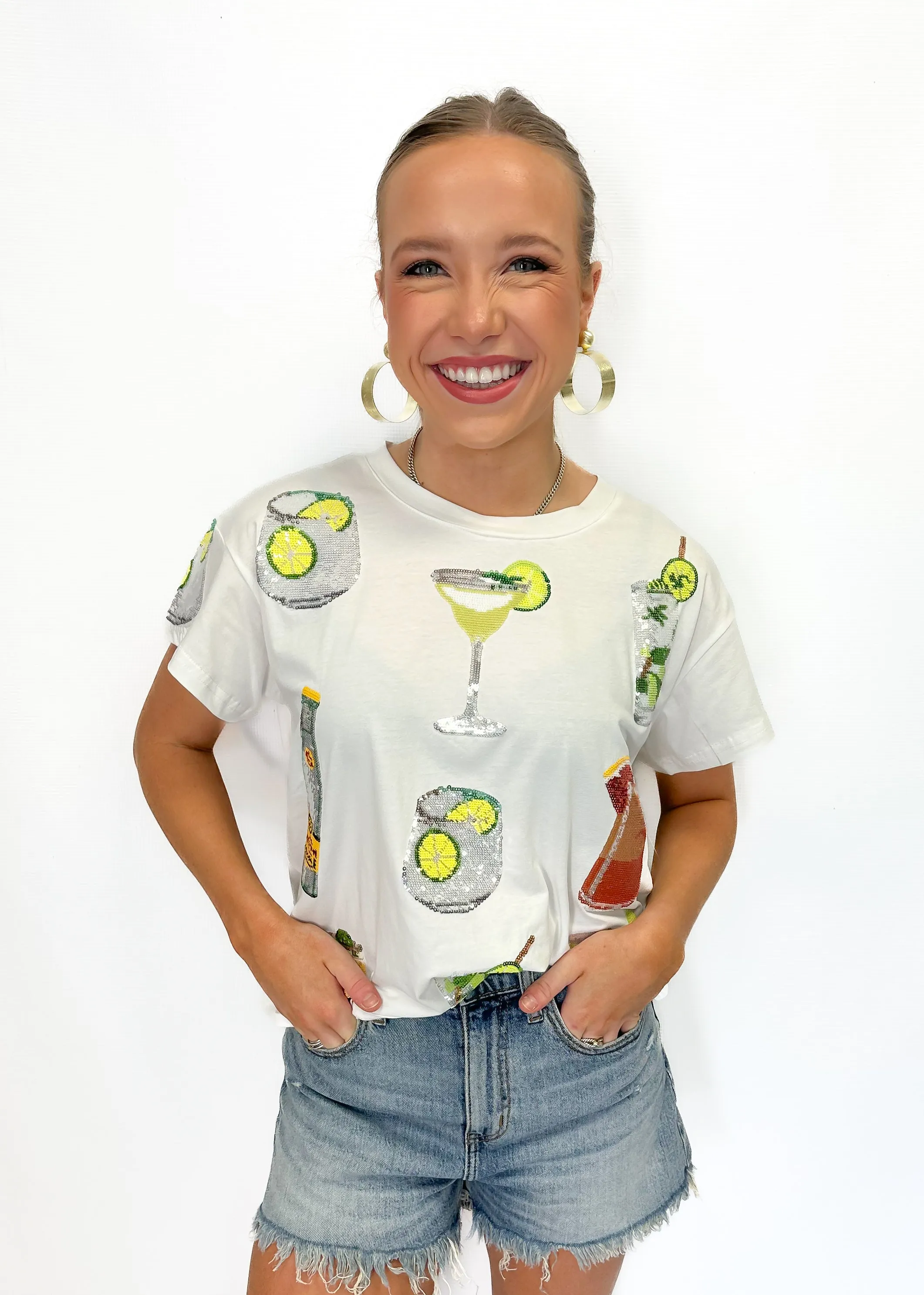 Queen of Sparkles White Multi Drink Tee