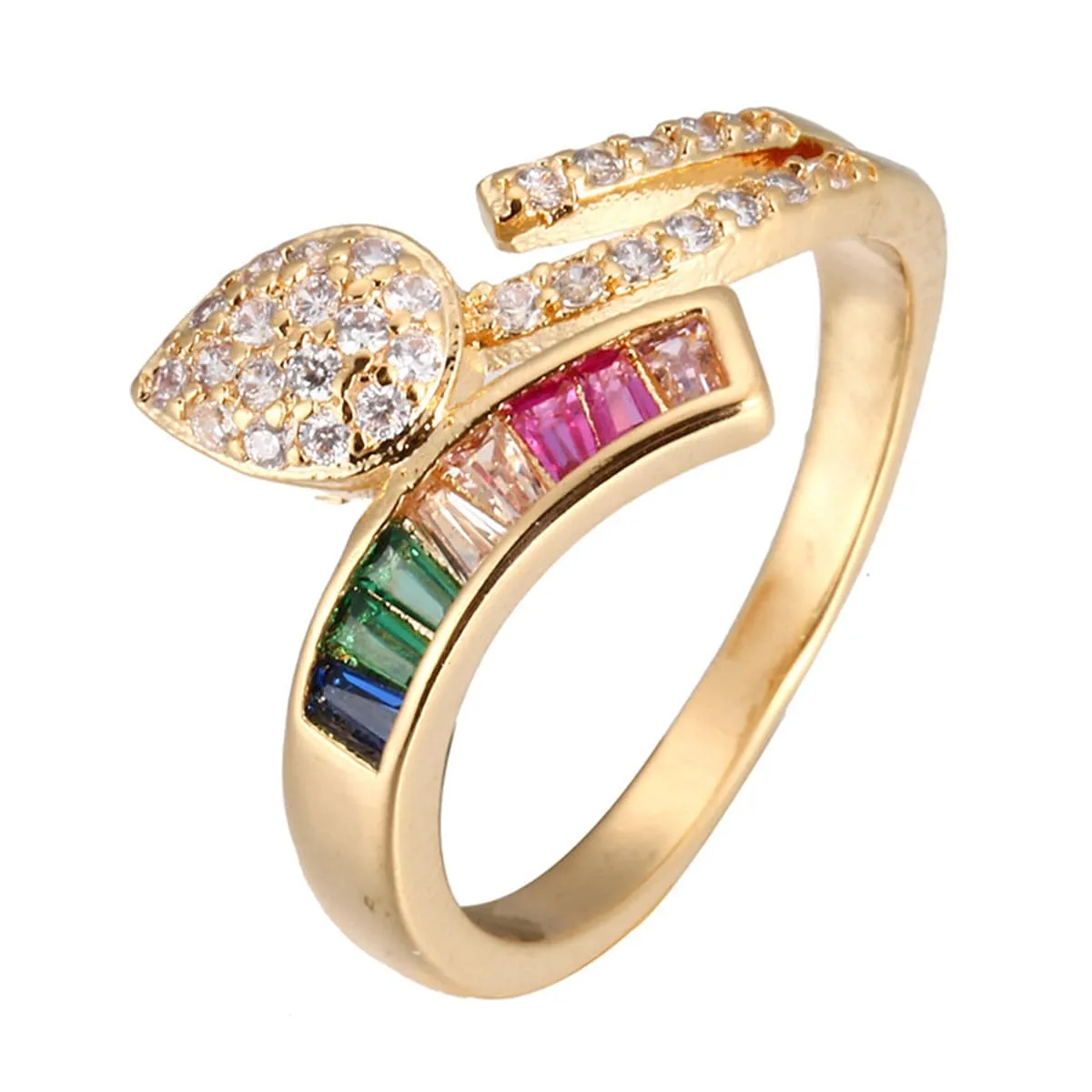 Rainbow Crystal & Cubic Zirconia Leaf Band Ring