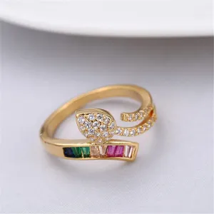 Rainbow Crystal & Cubic Zirconia Leaf Band Ring
