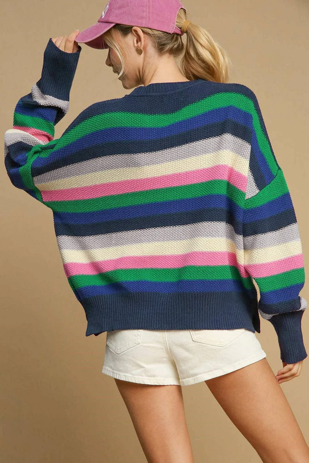 Rainbow Striped Crew Neck Sweater