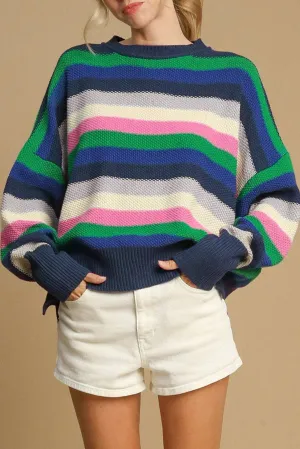 Rainbow Striped Crew Neck Sweater