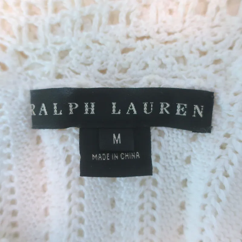 Ralph Lauren Black Label Crochet Flower-Embellished Knit Top Cream Size Medium