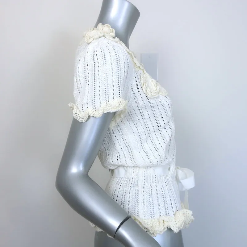 Ralph Lauren Black Label Crochet Flower-Embellished Knit Top Cream Size Medium