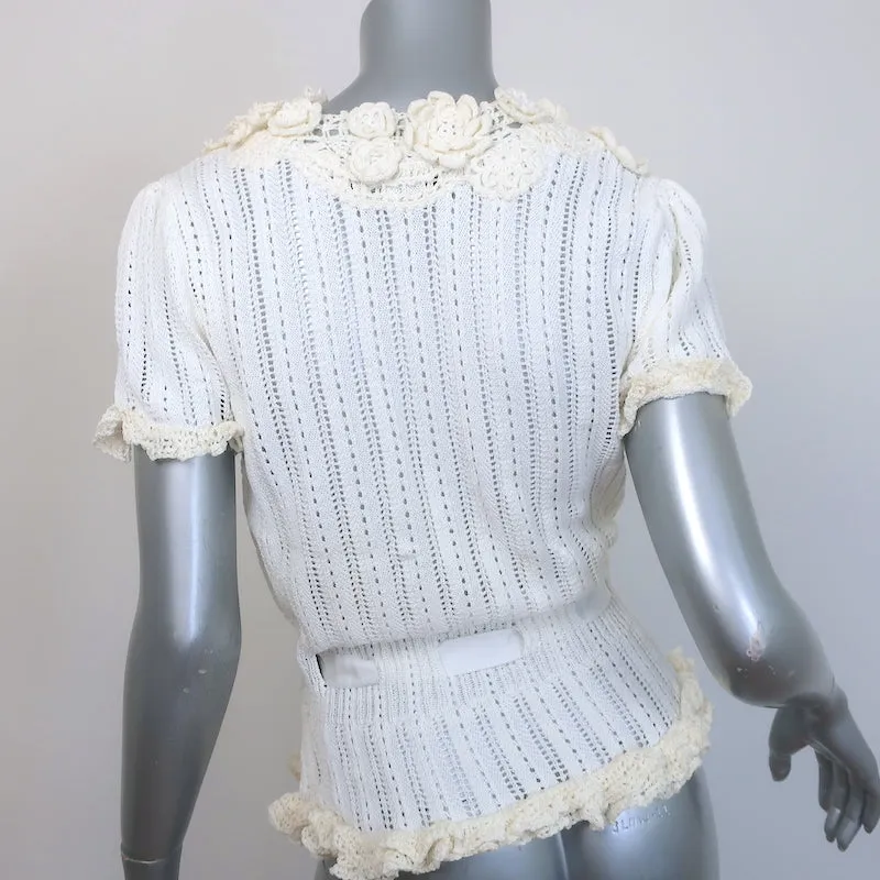 Ralph Lauren Black Label Crochet Flower-Embellished Knit Top Cream Size Medium