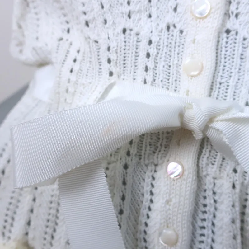 Ralph Lauren Black Label Crochet Flower-Embellished Knit Top Cream Size Medium