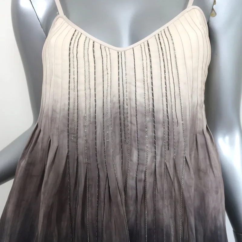 Rebecca Taylor Chain-Embellished Tank Top Cream/Gray Ombre Silk Size 6