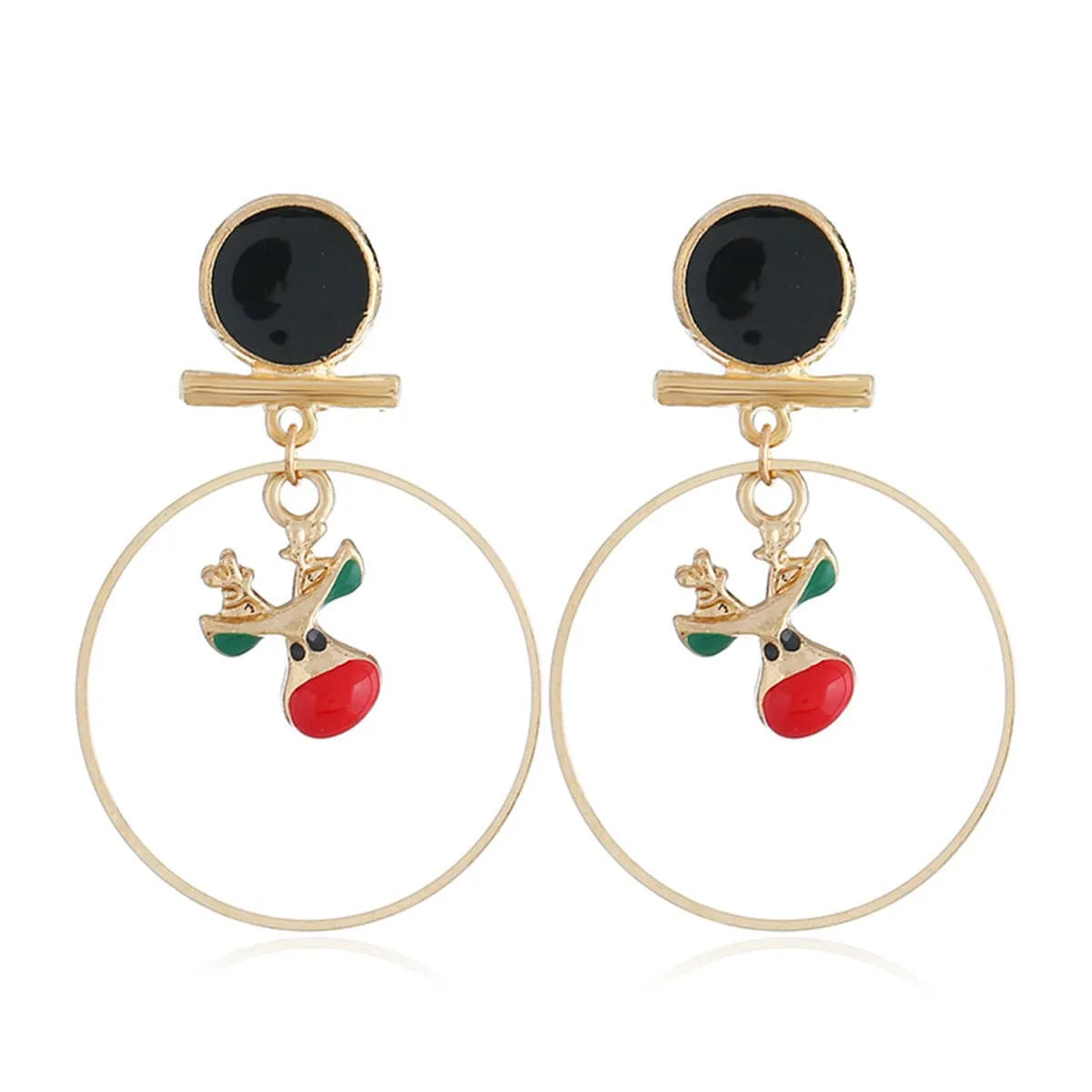 Red & 18K Gold-Plated Suspended Reindeer Drop Earrings