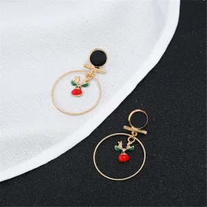 Red & 18K Gold-Plated Suspended Reindeer Drop Earrings