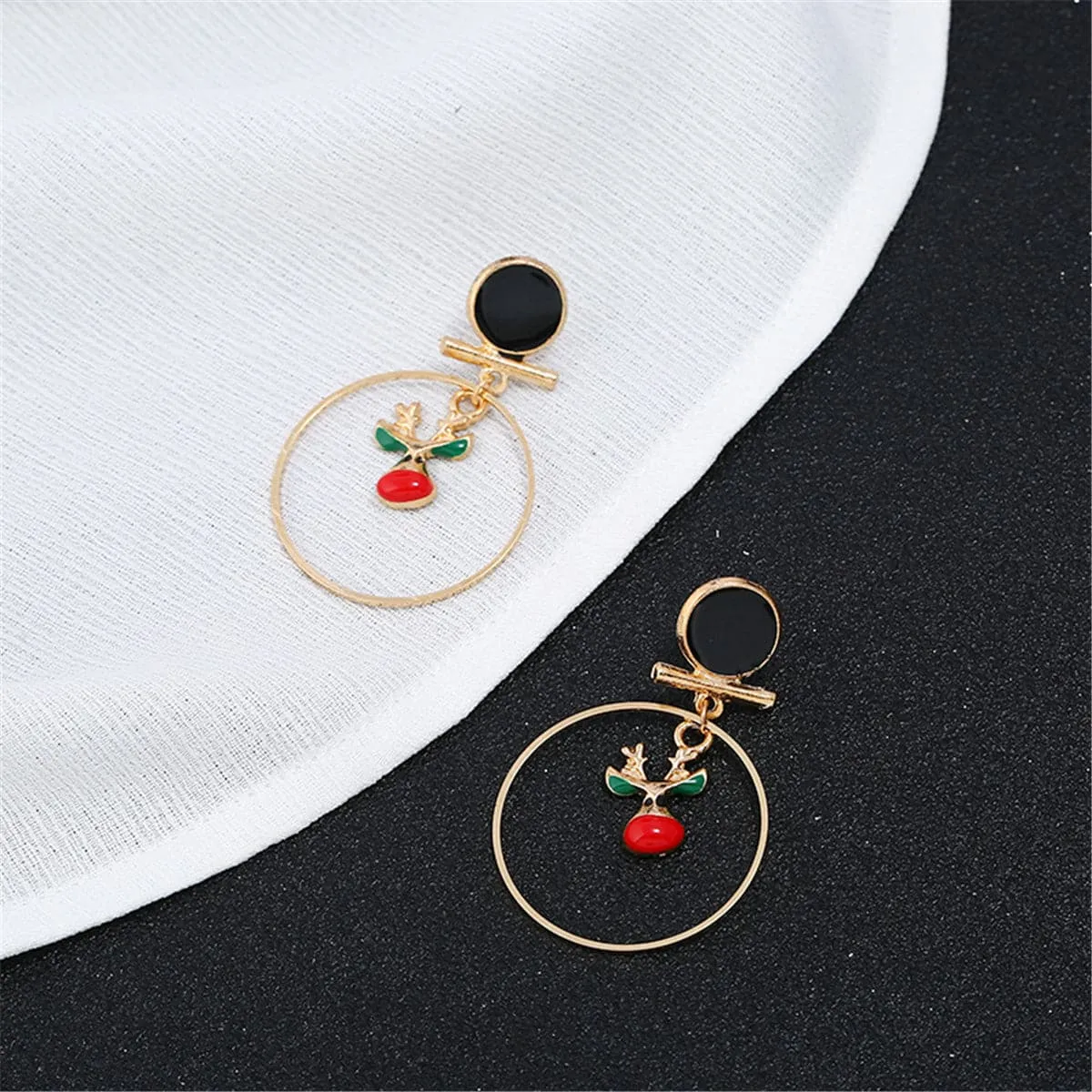 Red & 18K Gold-Plated Suspended Reindeer Drop Earrings