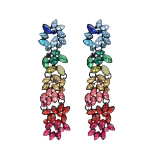 Red & Blue Crystal Cluster Drop Earrings