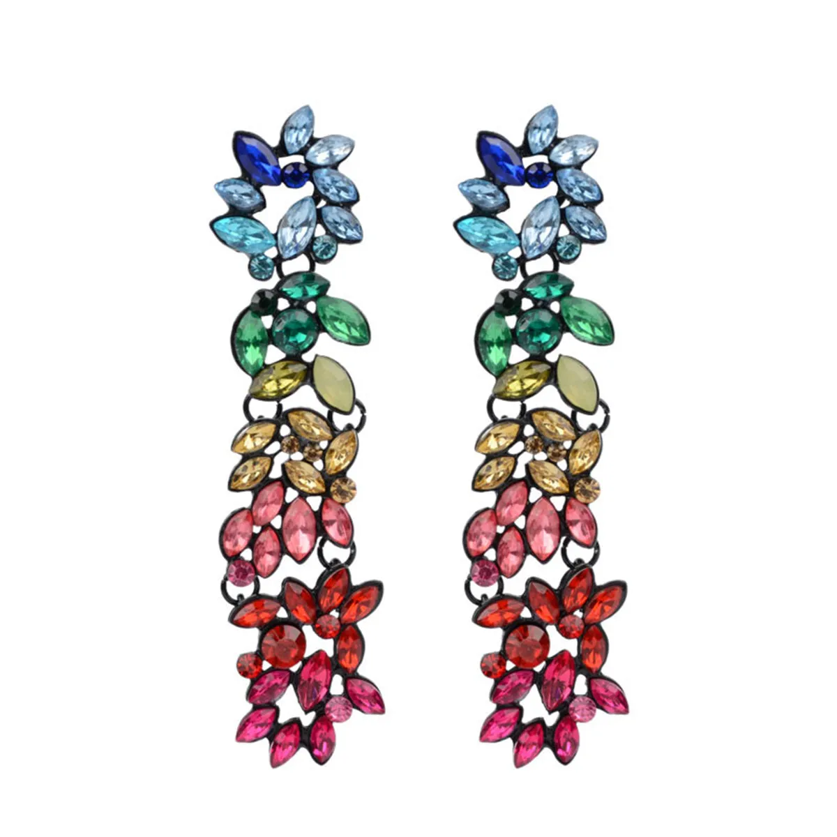 Red & Blue Crystal Cluster Drop Earrings
