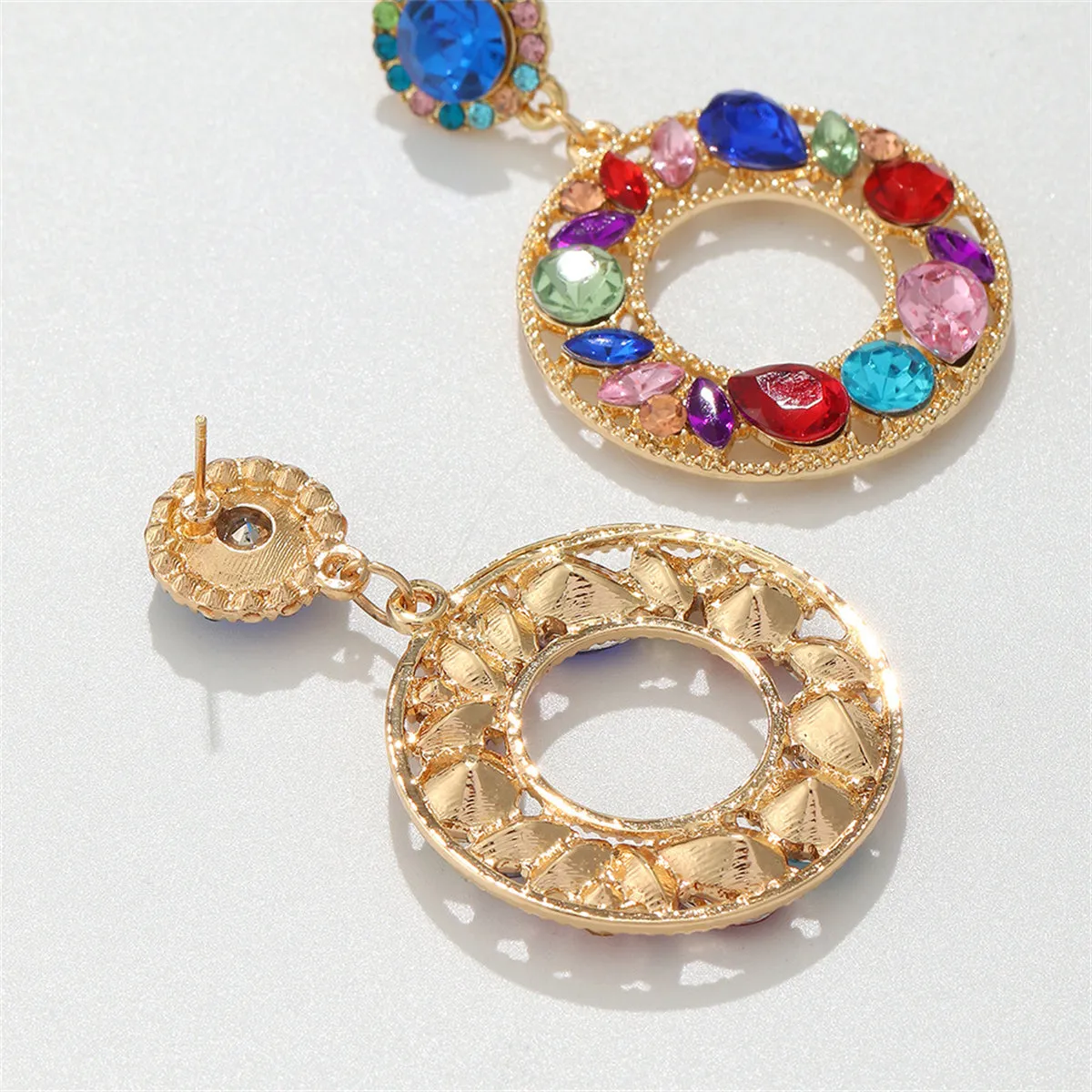 Red & Blue Crystal Cubic Zirconia-Accent Round Drop Earrings