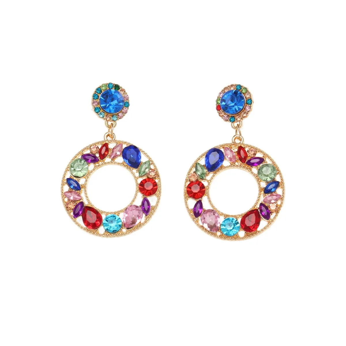 Red & Blue Crystal Cubic Zirconia-Accent Round Drop Earrings